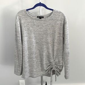 Light heather gray, bunch-tie sweater